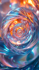 Wall Mural - Abstract Swirling Glass Spiral  Iridescent Colors  Blue and Orange