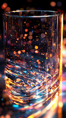 Wall Mural - Illuminated Glass  Sparkling Drink  Festive Lights  Abstract Background