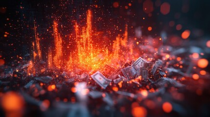 Wall Mural - Burning money, fiery digital background.