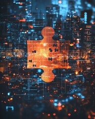 Poster - Round data management hologram featuring a jigsaw puzzle