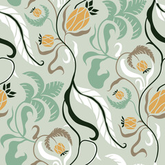 Wall Mural - seamless flower pattern on green background