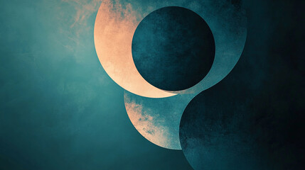 Poster - Abstract design featuring circular shapes in blue and gold hues on a textured background