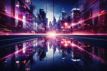 Canvas Print - Excellent cape futuristic night city illustration digital building, future street