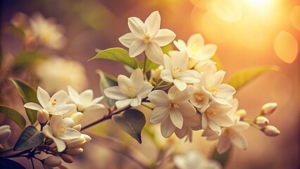 Wall Mural - Vintage Jasmine Flower Photography: Delicate White Blooms in Sepia Tone