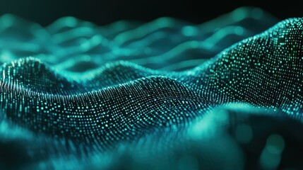 Poster - Abstract Representation of Digital Waves in a Technology-Driven Landscape with Glowing Points of Light and Data Visualization Patterns