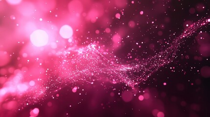Poster - Abstract Pink Digital Data Wave with Bokeh Effects and Glowing Particles in a High-Tech Background for Technology and Innovation Concepts