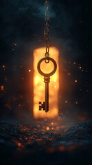 Wall Mural - Mysterious Golden Key  Chain  Fire  Light  Sparkles  Dark Background
