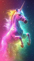Wall Mural - Magical Rainbow Unicorn in Space  Fantasy Horse Art