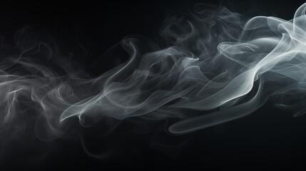Wall Mural - smoke clouds, steam mist fog and white foggy vapor. realistic smoke particles isolated on black back