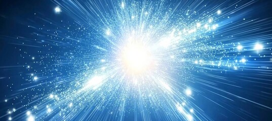 Hyperspace tunnel, radiating energy and light. Bright stars illuminate the blue explosion. Futuristic concept , isolated on white background,  , copy space for text,