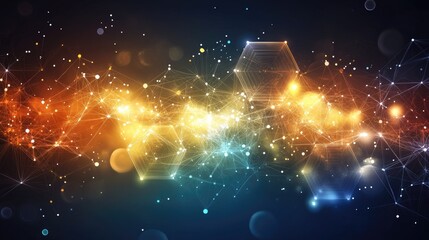 Poster - Abstract geometric background with colorful overlapping hexagons and glowing highlights.