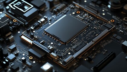 Poster - Detailed view of a mobile phone s disassembled electronic chip and CPU, showcasing the processor and micro components, ideal for technologythemed ads
