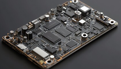 Poster - Detailed view of a mobile phone s disassembled electronic chip and CPU, showcasing the processor and micro components, ideal for technologythemed ads