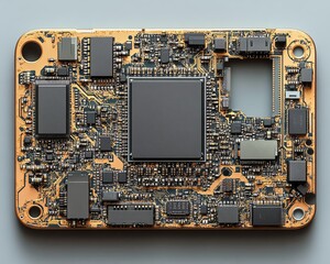 Poster - Closeup of an electronic chip and CPU from a disassembled mobile phone, highlighting the intricate processor and components, perfect for tech repair banners