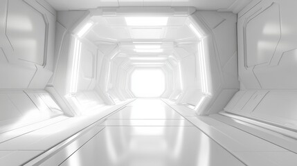 Poster - Abstract 3D White Room with Bright Light, Futuristic Space Concept for Technology Background Use in Modern Design and Art Projects