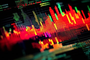 Aufkleber - Vibrant Abstract Financial Data Visualization with Dynamic Bar Graphs and Bright Colors : Generative AI