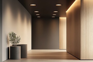 Poster - Minimalistic Modern Hallway with Soft Lighting and Wooden Panels : Generative AI