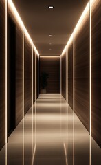 Aufkleber - Modern Luxury Hallway with Ambient Lighting and Reflective Floor Design : Generative AI