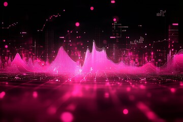 Aufkleber - Vibrant Digital Cityscape with Bright Pink Data Visualization and Glowing Elements : Generative AI