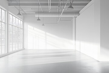 Poster - Bright Spacious Room with Industrial Design and Large Windows : Generative AI