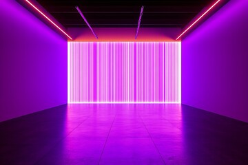 Poster - Neon purple light beam installation in modern gallery creating futuristic atmosphere with minimalist design : Generative AI