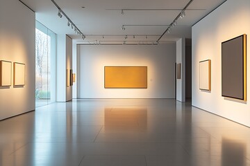 Poster - Spacious contemporary art gallery with minimalist design and modern artwork display : Generative AI