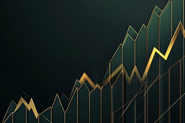 Poster - Abstract Gold and Green Zigzag Financial Graph Rising on Dark Background : Generative AI