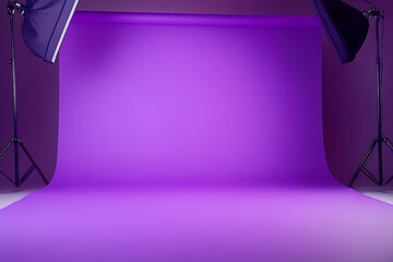 Poster - Vibrant Purple Photography Studio Setup with Modern Lighting Equipment : Generative AI