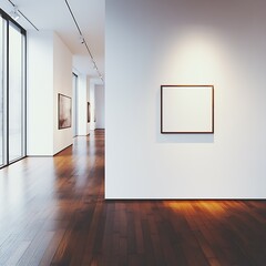 Poster - Spacious Modern Art Gallery with Minimalist White Walls and Wooden Flooring : Generative AI