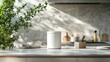 © kachanovski - a kitchen counter with a white container and a plant