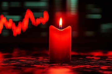 Poster - Symbolic Red Candle Against Digital Background with Stock Market Graph Imagery : Generative AI