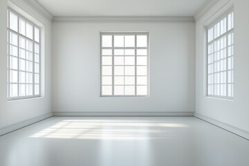 Poster - Spacious minimalist bright white empty room with large windows and natural light : Generative AI