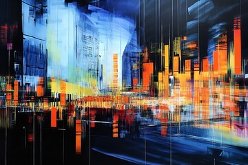 Aufkleber - Colorful Urban Cityscape With Vibrant Bars and Abstract Motion Effect : Generative AI