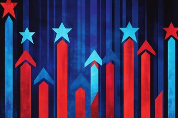 Aufkleber - Red and Blue Stars and Arrows Indicating Economic and Financial Growth on Stripe Template : Generative AI