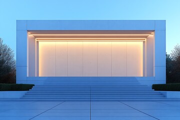 Poster - Modern Architectural Structure with Illuminated Front and Symmetrical Design : Generative AI