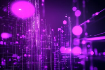 Aufkleber - Purple Futuristic Digital Network Grid with Glowing Spheres and Abstract Background : Generative AI