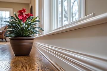 Poster - Stylish Home Interior with Polished Wood Flooring and Decorative Potted Plant Arrangement : Generative AI