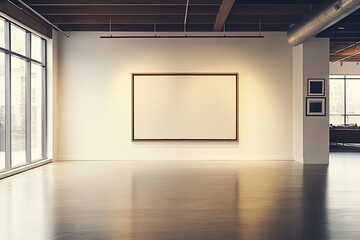 Poster - Minimalist art exhibit with blank canvas in open gallery space : Generative AI
