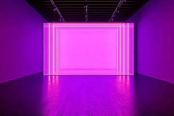 Poster - Contemporary art gallery with vibrant pink neon light installation and sleek modern interior design : Generative AI
