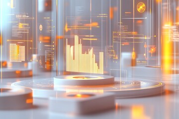 Aufkleber - Digital Technology Abstract with Dynamic Orange Data Charts and Holographic Effects : Generative AI