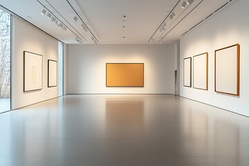 Poster - Contemporary Art Gallery with Modern Framed Abstract Paintings and Minimalist Aesthetic : Generative AI