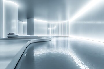 Poster - Futuristic Indoor Swimming Pool with Sleek Minimalist Aesthetic : Generative AI