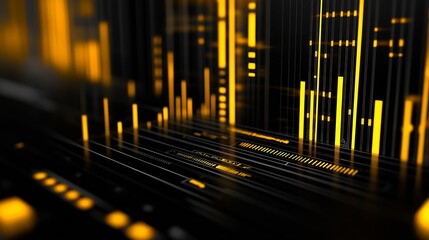 Fototapete - High-tech abstract digital circuit with glowing patterns in black and yellow : Generative AI