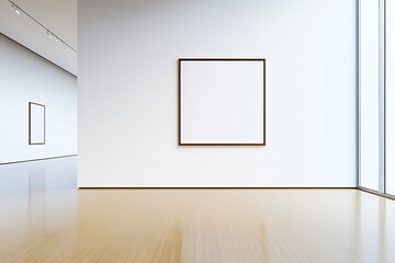 Poster - Bright gallery-like room with large framed canvas and elegant wooden flooring : Generative AI