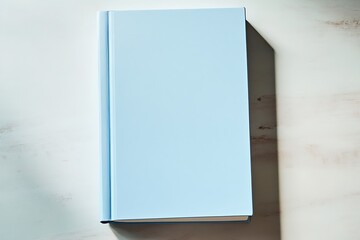 Poster - Light Blue Hardcover Book on Soft Beige Surface with Artistic Shadow Play : Generative AI