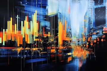 Aufkleber - Vibrant Digital City Lights With Abstract Data Visualization and Motion Effect : Generative AI
