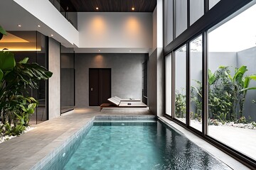Poster - Contemporary Indoor Pool in Luxury Home with Natural Light : Generative AI