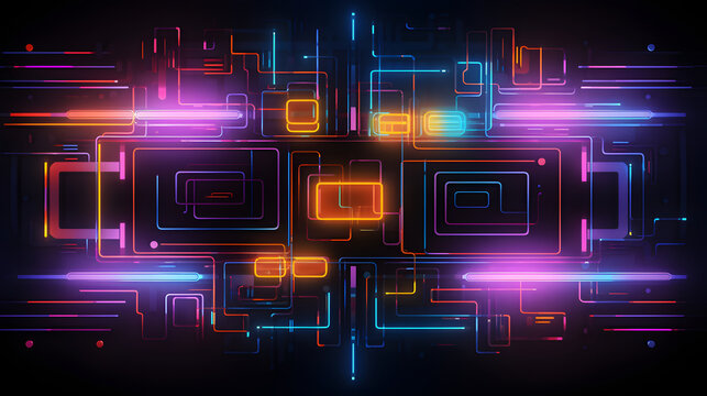 Digital neon lines in a retro-futuristic style graphics poster background