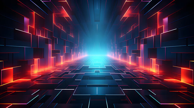 Digital neon lines in a retro-futuristic style graphics poster background