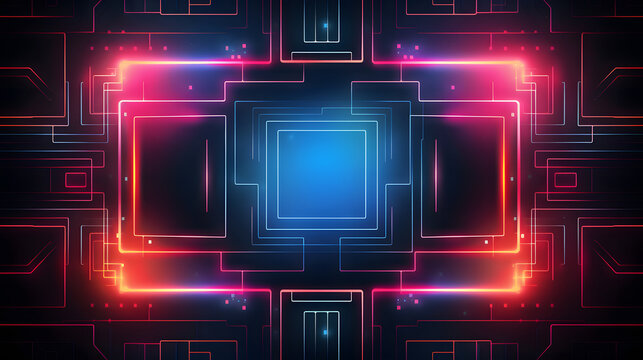 Digital neon lines in a retro-futuristic style graphics poster background